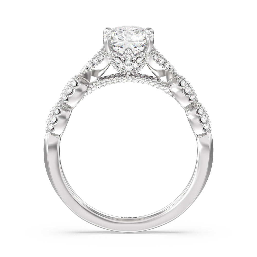 Vintage Filigree Petal Engagement Ring with Cushion Cut Diamond in 14KT Platinum view 2
