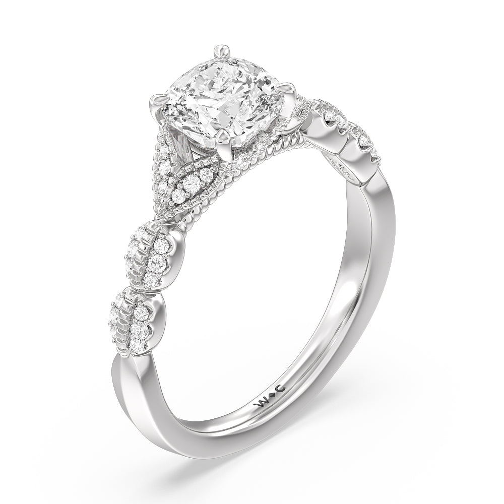 Vintage Filigree Petal Engagement Ring with Cushion Cut Diamond in 14KT Platinum view 3
