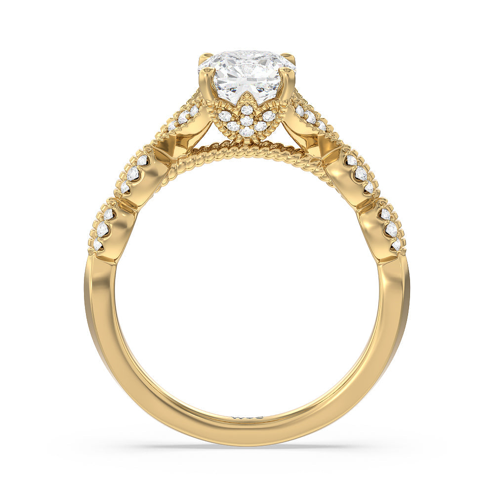 Vintage Filigree Petal Engagement Ring with Cushion Cut Diamond in 14KT Yellow Gold view 2
