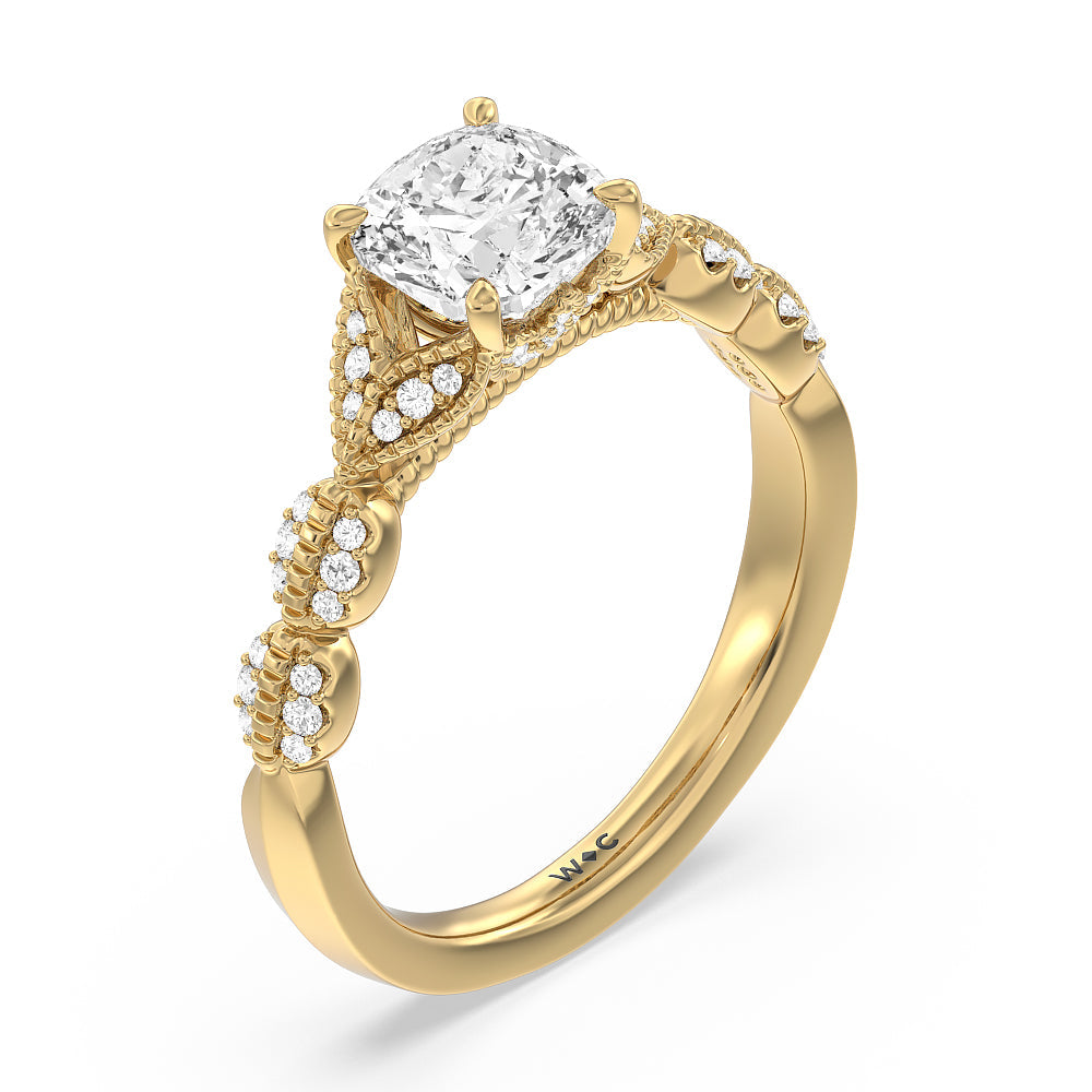 Vintage Filigree Petal Engagement Ring with Cushion Cut Diamond in 14KT Yellow Gold view 3
