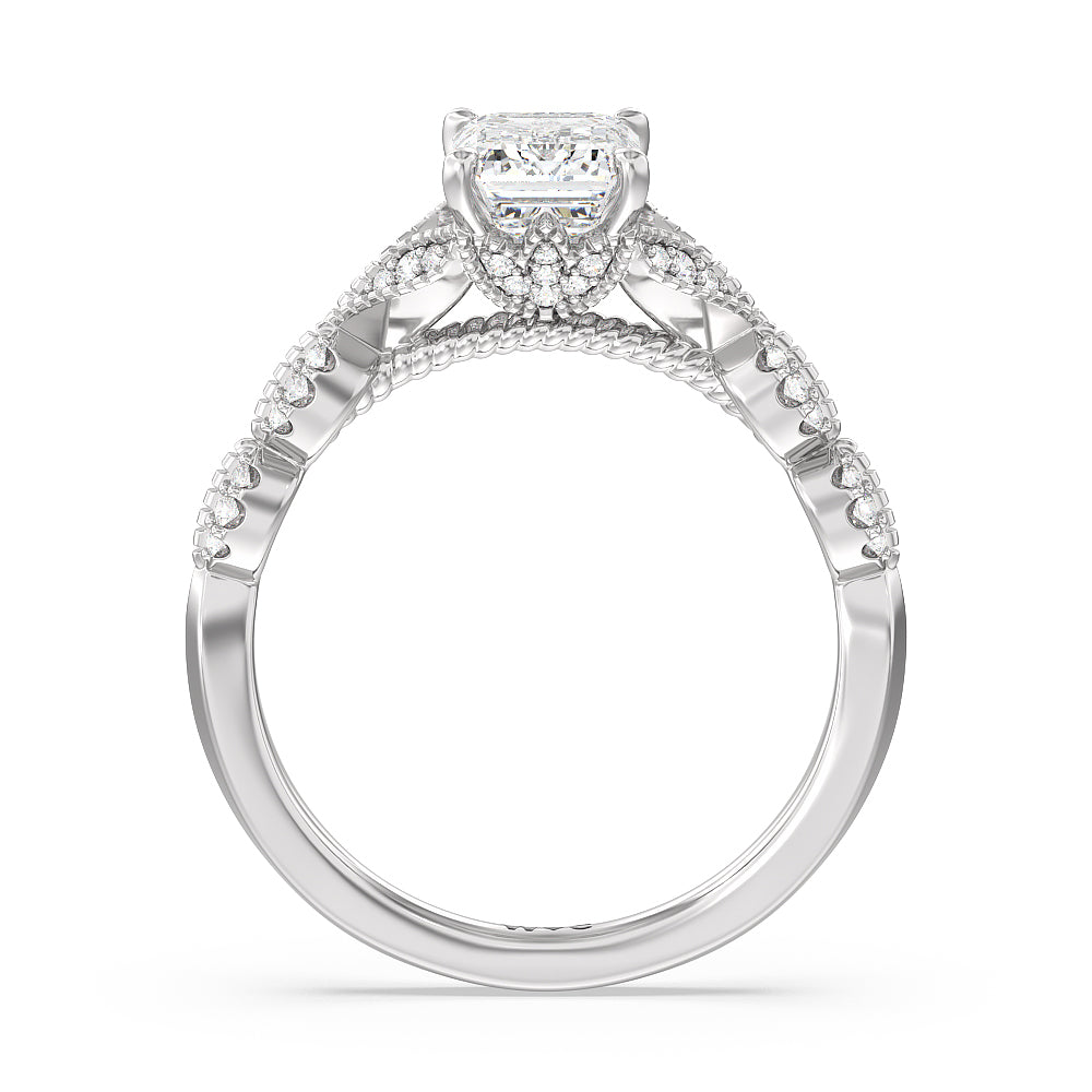 Vintage Filigree Petal Engagement Ring with Emerald Cut Diamond in 14KT Platinum view 2
