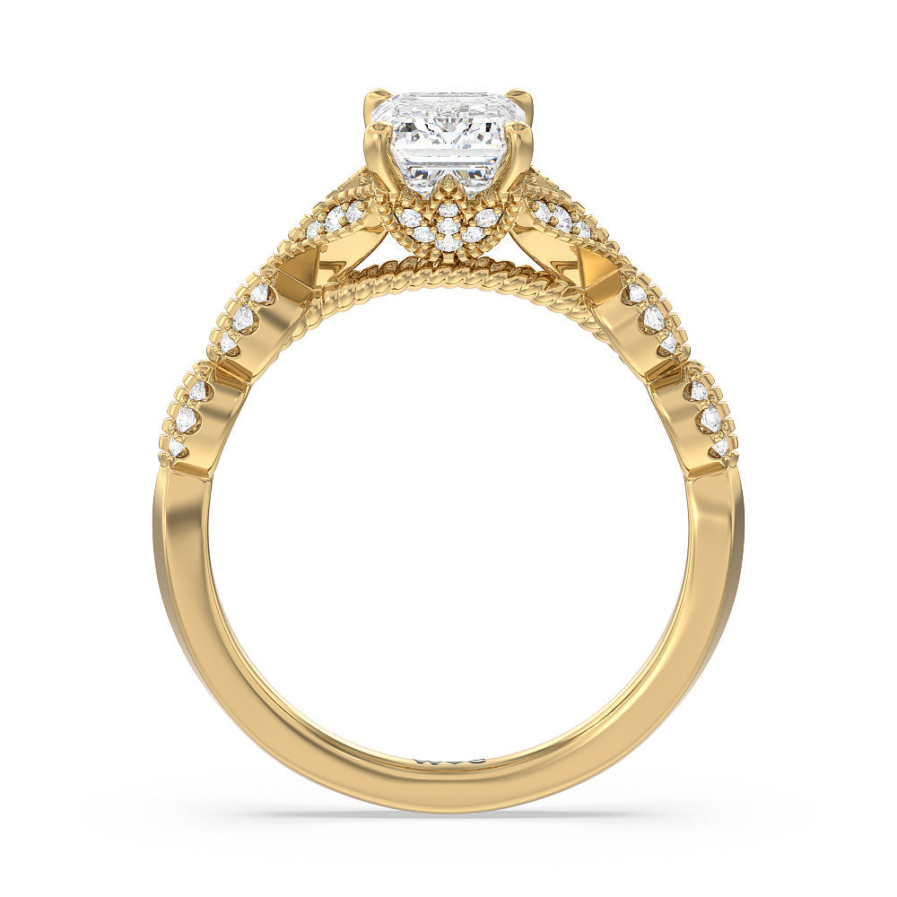 Vintage Filigree Petal Engagement Ring with Emerald Cut Diamond in 14KT Yellow Gold view 2
