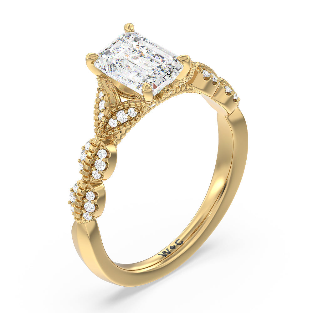 Vintage Filigree Petal Engagement Ring with Emerald Cut Diamond in 14KT Yellow Gold view 3

