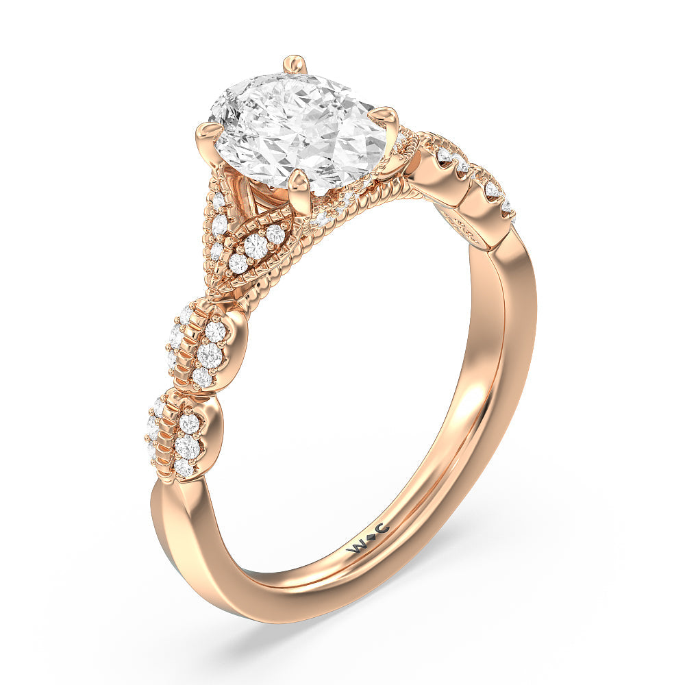 Vintage Filigree Petal Engagement Ring with Oval Cut Diamond in 14KT Rose Gold view 3
