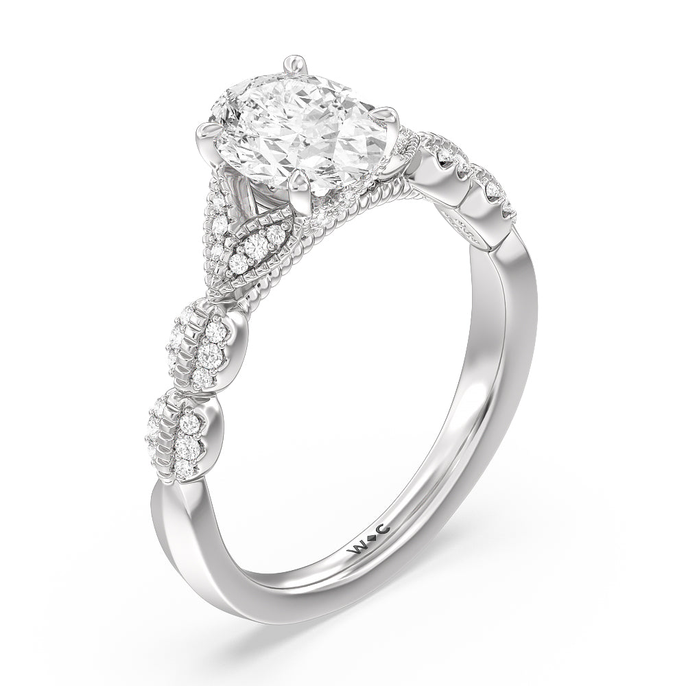 Vintage Filigree Petal Engagement Ring with Oval Cut Diamond in 14KT Platinum view 3
