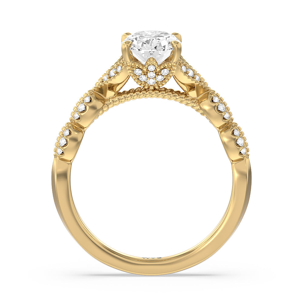 Vintage Filigree Petal Engagement Ring with Oval Cut Diamond in 14KT Yellow Gold view 2
