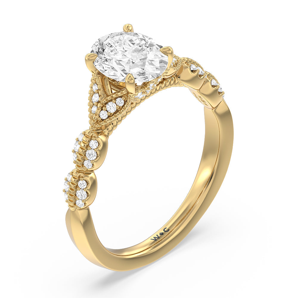 Vintage Filigree Petal Engagement Ring with Oval Cut Diamond in 14KT Yellow Gold view 3
