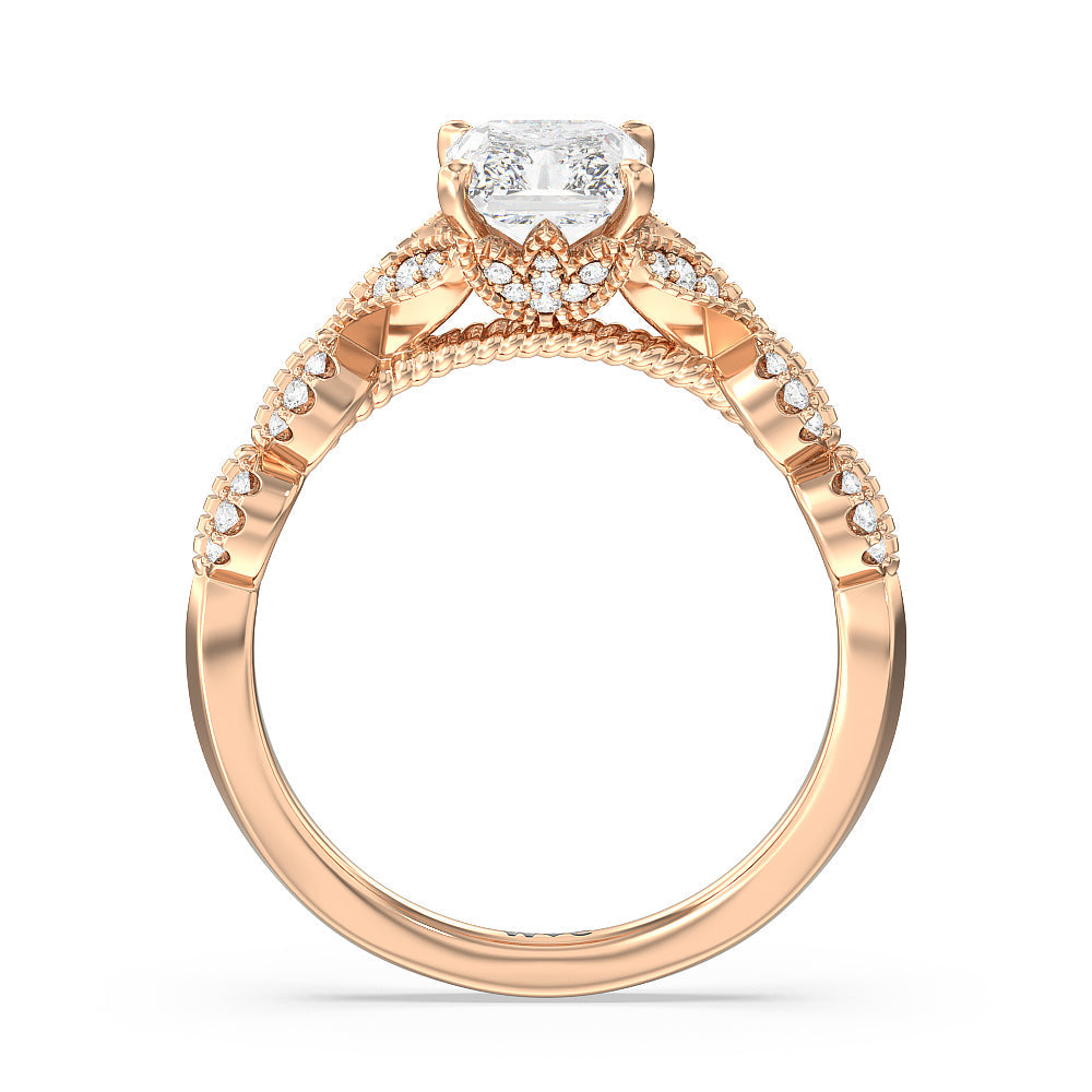 Vintage Filigree Petal Engagement Ring with Radiant Cut Diamond in 14KT Rose Gold view 2
