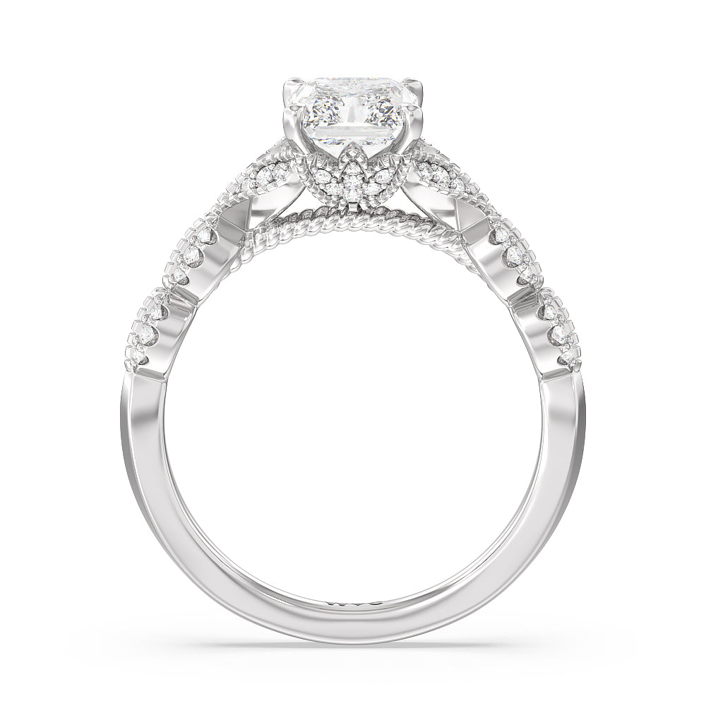 Vintage Filigree Petal Engagement Ring with Radiant Cut Diamond in 14KT Platinum view 2
