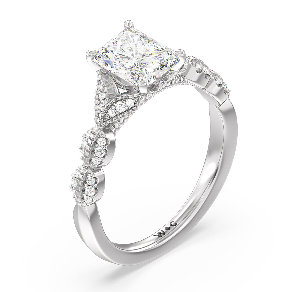 Vintage Filigree Petal Engagement Ring with Radiant Cut Diamond in 14KT Platinum view 3
