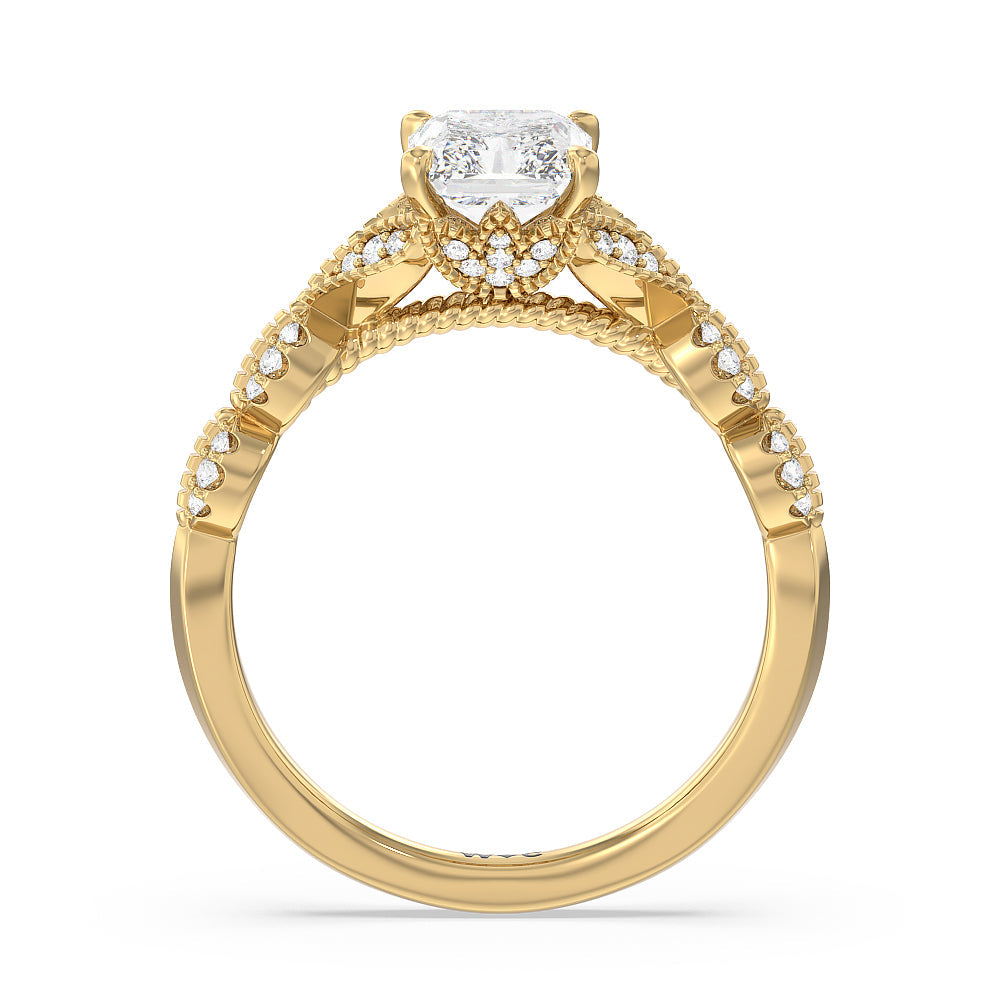 Vintage Filigree Petal Engagement Ring with Radiant Cut Diamond in 14KT Yellow Gold view 2
