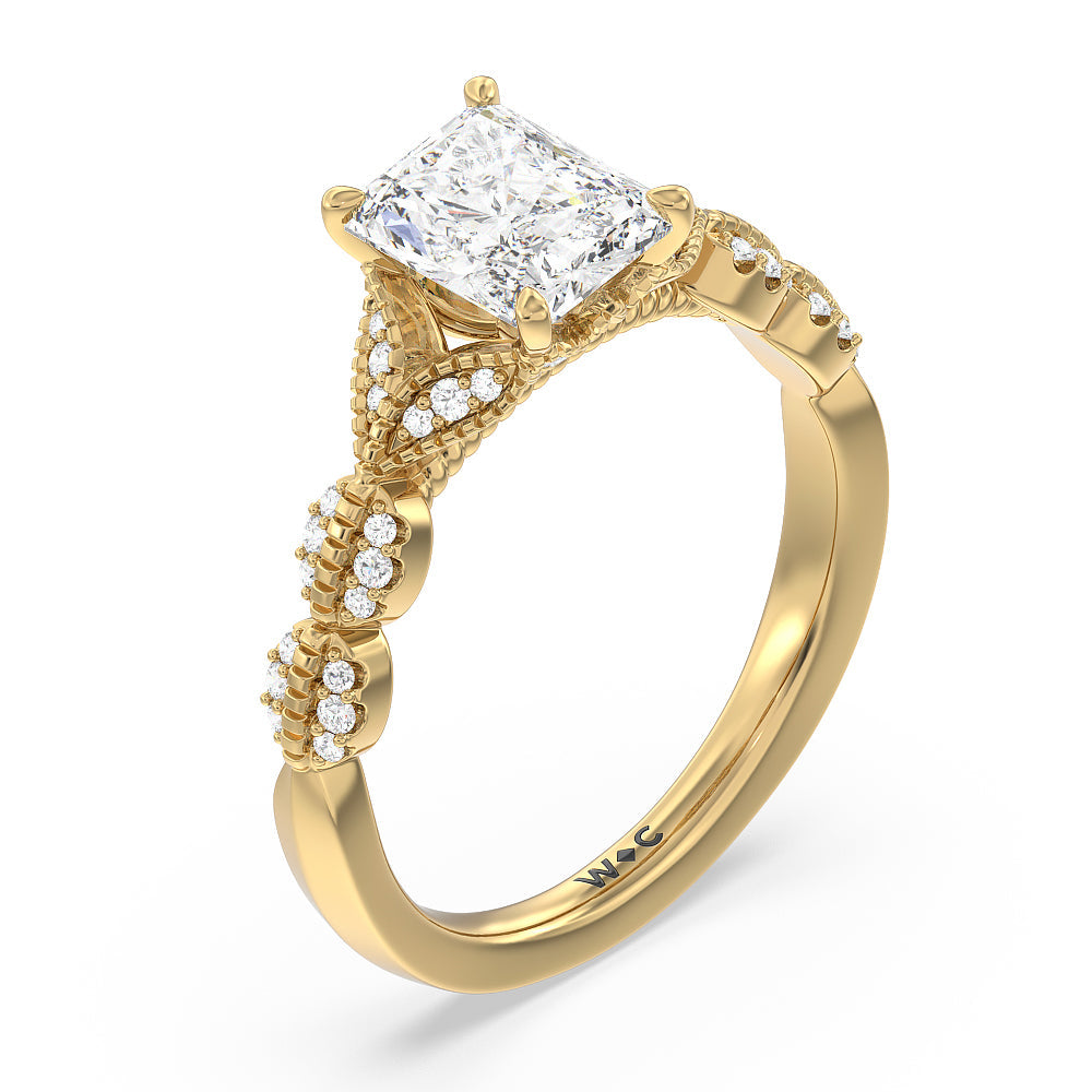 Vintage Filigree Petal Engagement Ring with Radiant Cut Diamond in 14KT Yellow Gold view 3

