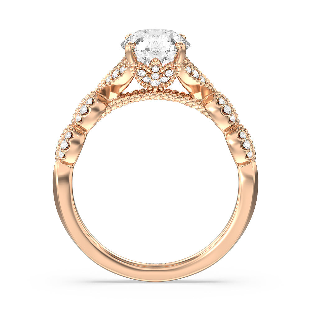 Vintage Filigree Petal Engagement Ring with Round Cut Diamond in 14KT Rose Gold view 2
