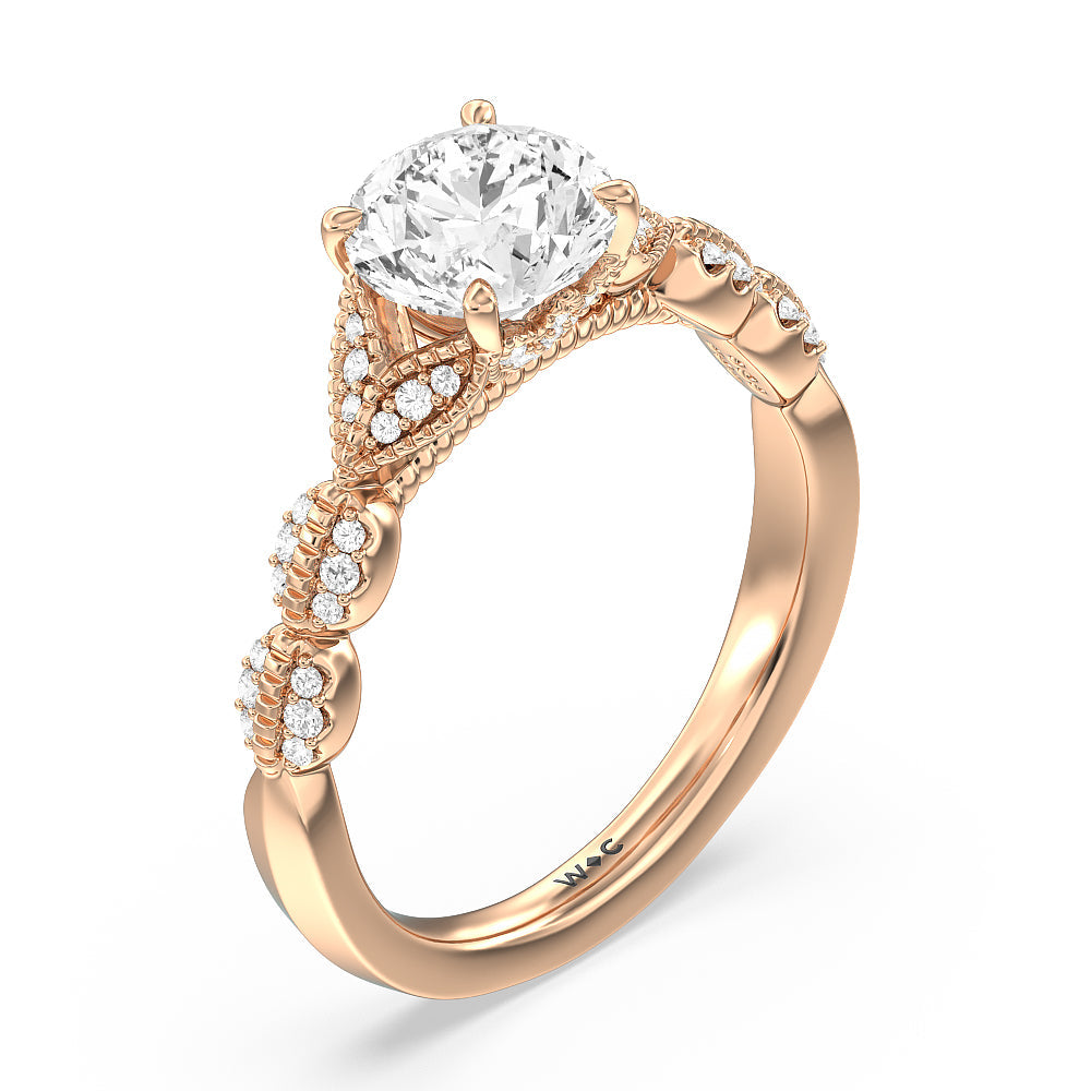 Vintage Filigree Petal Engagement Ring with Round Cut Diamond in 14KT Rose Gold view 3
