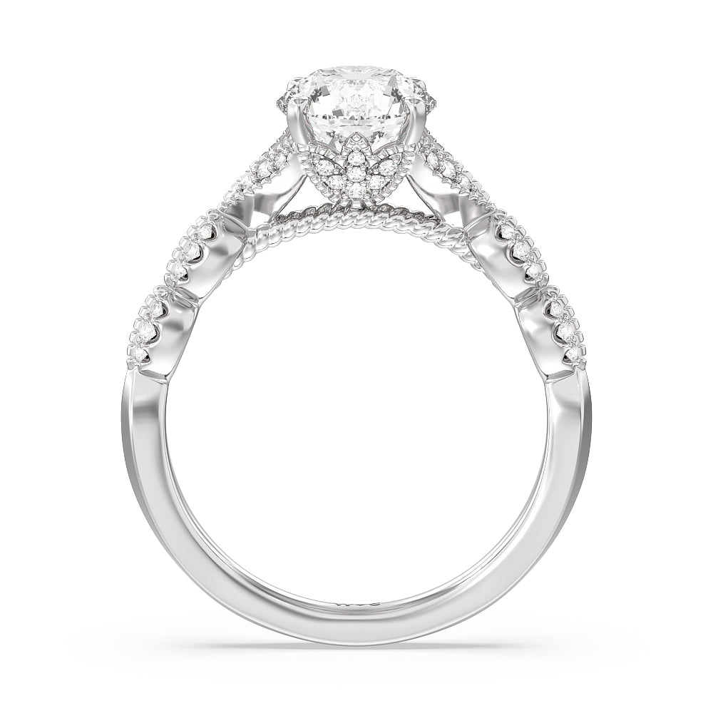 Vintage Filigree Petal Engagement Ring with Round Cut Diamond in 14KT Platinum view 2
