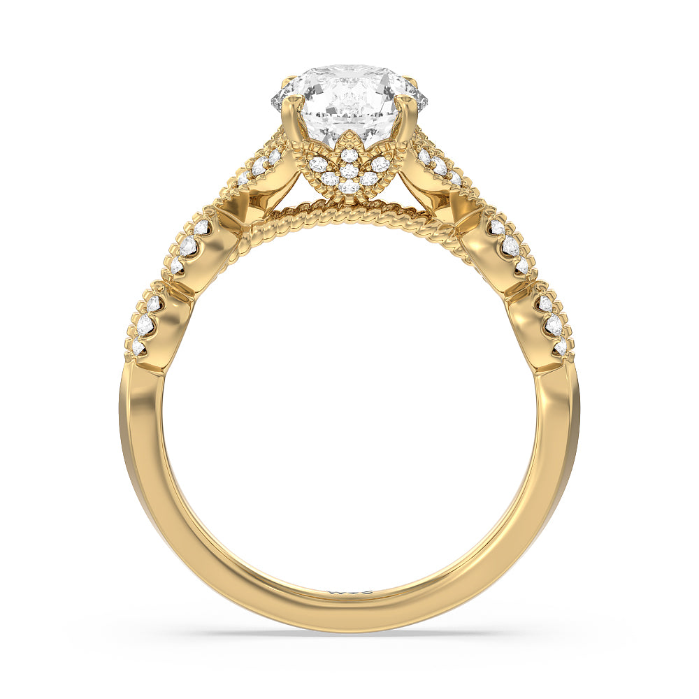 Vintage Filigree Petal Engagement Ring with Round Cut Diamond in 14KT Yellow Gold view 2
