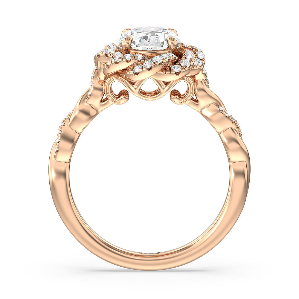 Oval Cut Vintage Floral Twisted Halo Diamond Engagement Ring with Lab Grown Diamond in 14KT Rose Gold view 3
