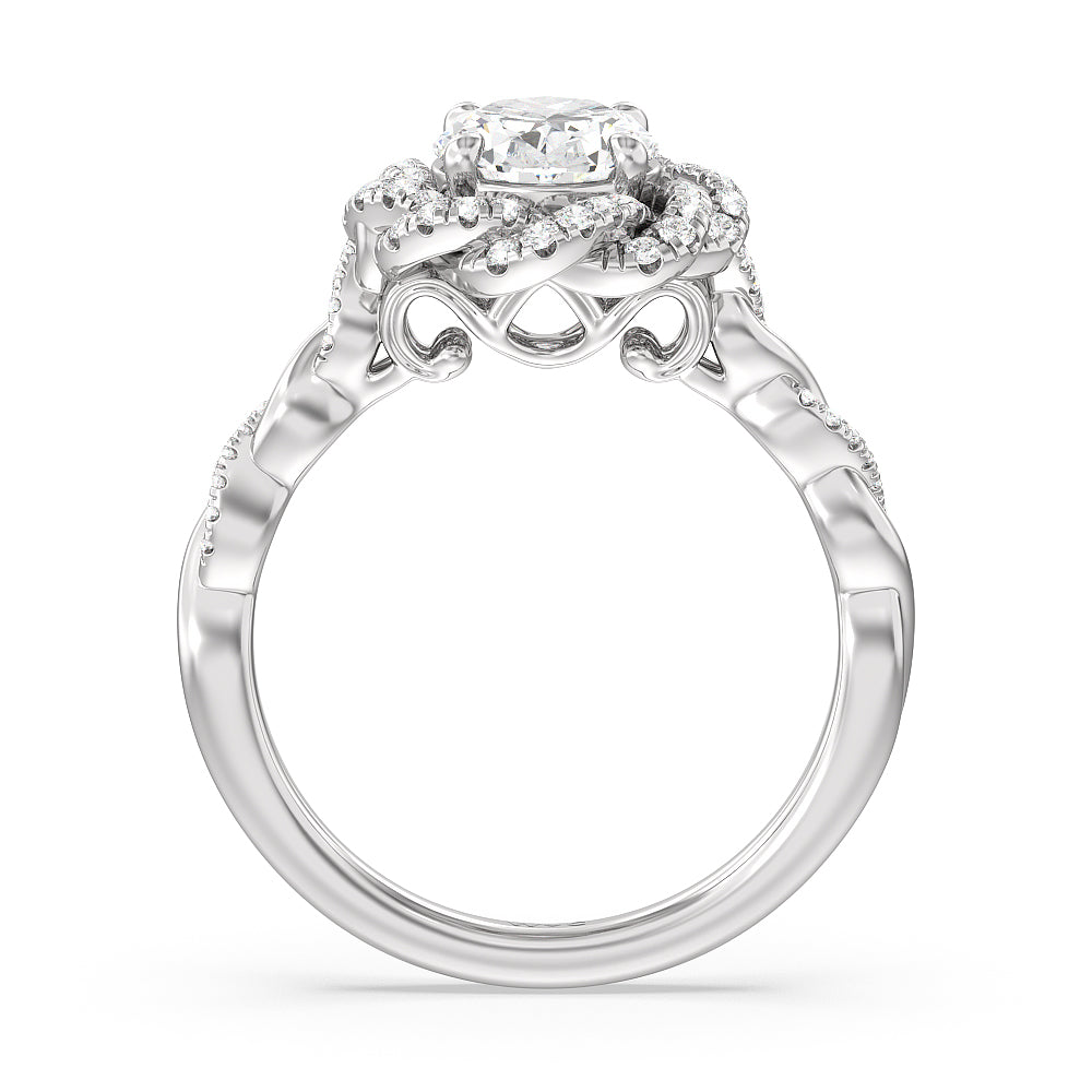 Oval Cut Vintage Floral Twisted Halo Diamond Engagement Ring with Lab Grown Diamond in 14KT Platinum view 3
