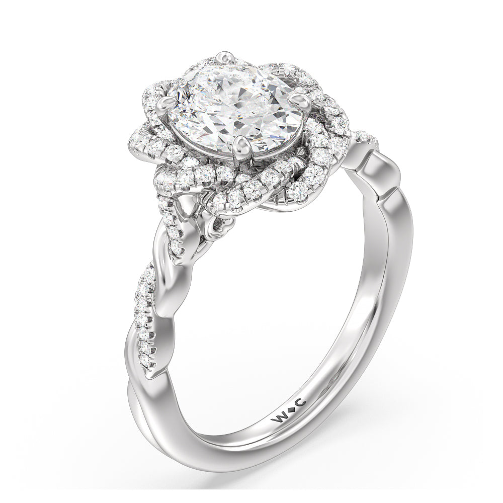 Oval Cut Vintage Floral Twisted Halo Diamond Engagement Ring with Lab Grown Diamond in 14KT Platinum view 4
