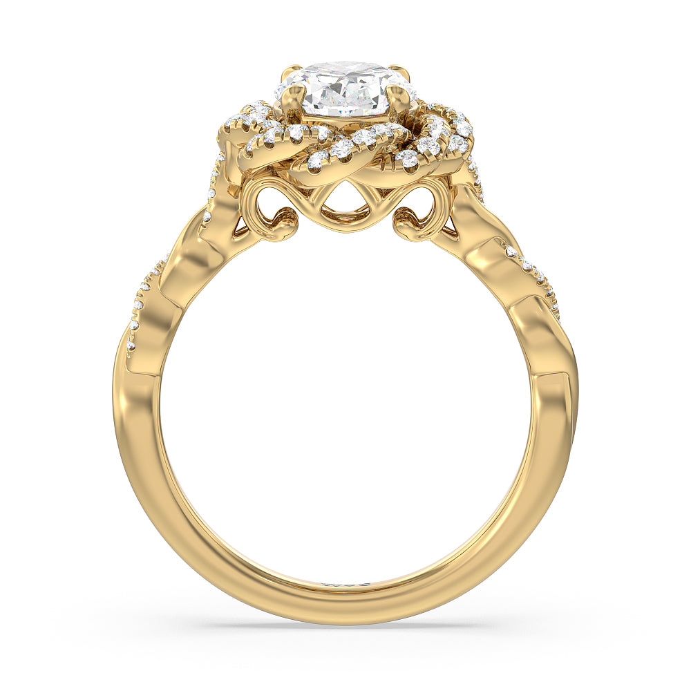 Oval Cut Vintage Floral Twisted Halo Diamond Engagement Ring with Lab Grown Diamond in 14KT Yellow Gold view 3
