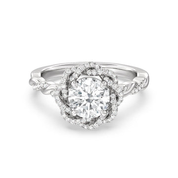 Vintage Floral Twisted Halo Diamond Engagement Ring