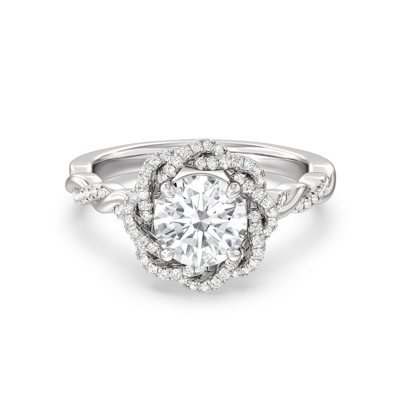 Vintage Floral Twisted Halo Diamond Engagement Ring