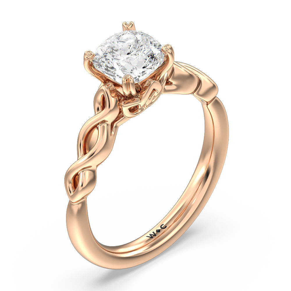Vintage Celtic Twist Engagement Ring with Cushion Cut Diamond in 14KT Rose Gold view 3
