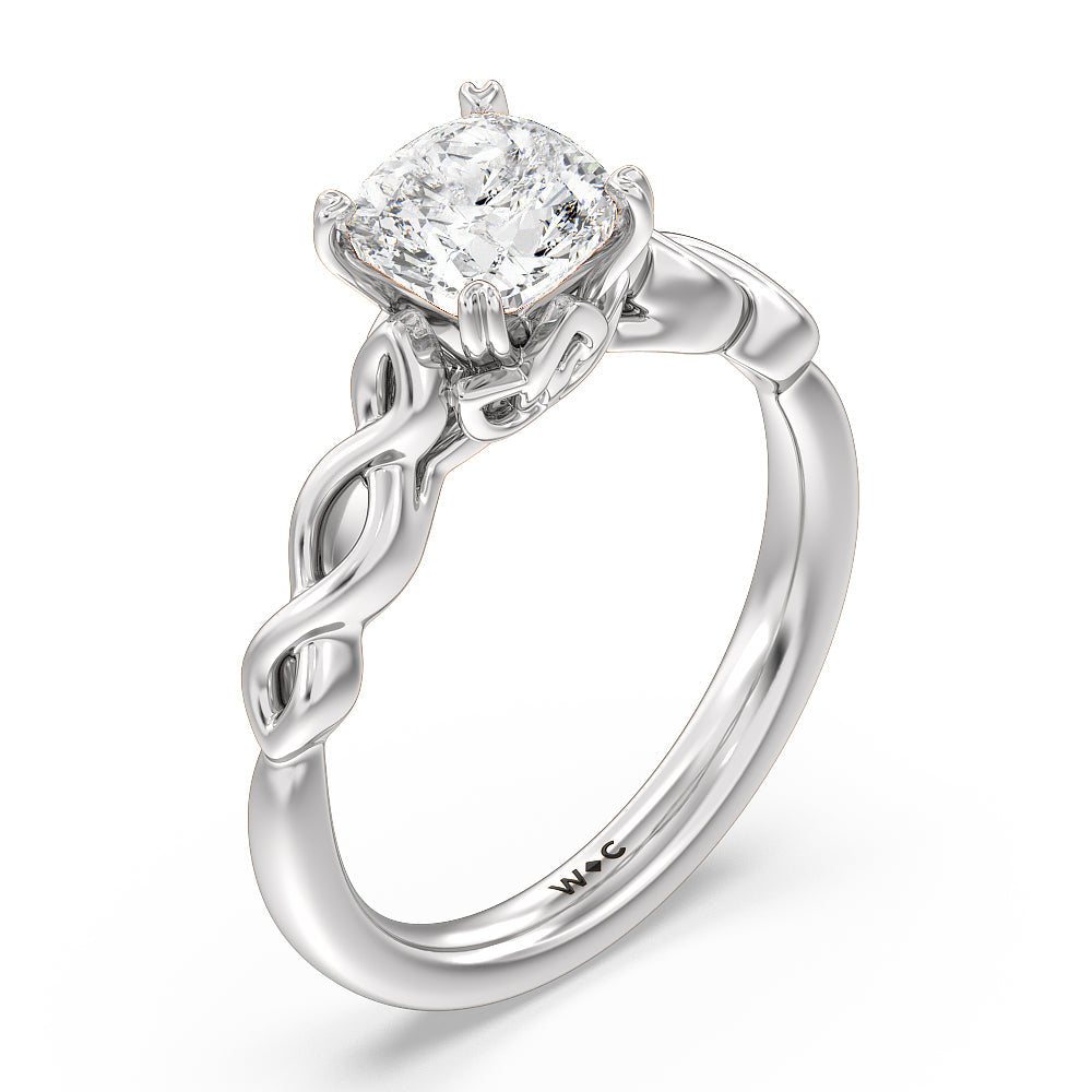 Vintage Celtic Twist Engagement Ring with Cushion Cut Diamond in 14KT Platinum view 3
