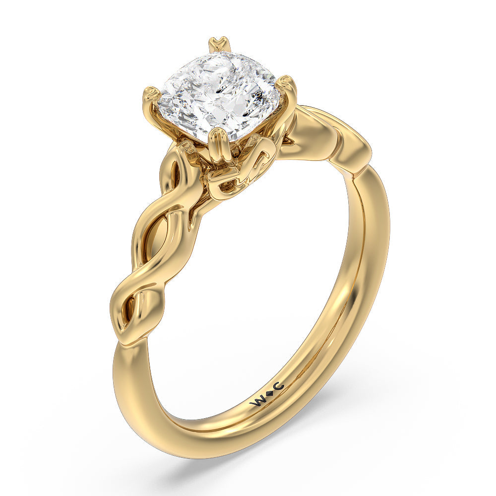 Vintage Celtic Twist Engagement Ring with Cushion Cut Diamond in 14KT Yellow Gold view 3

