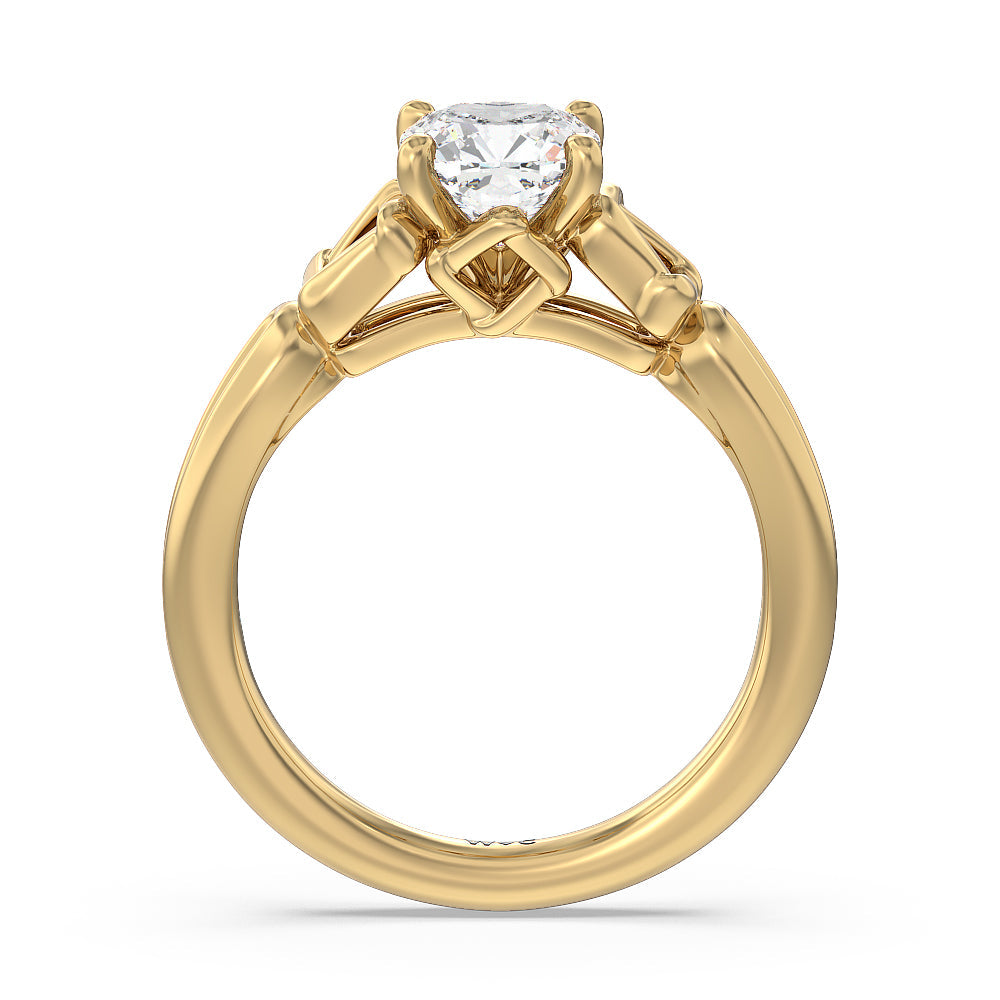 Cushion Cut Vintage Celtic Square Knot Engagement Ring with Lab Grown Diamond in 14KT Yellow Gold view 2

