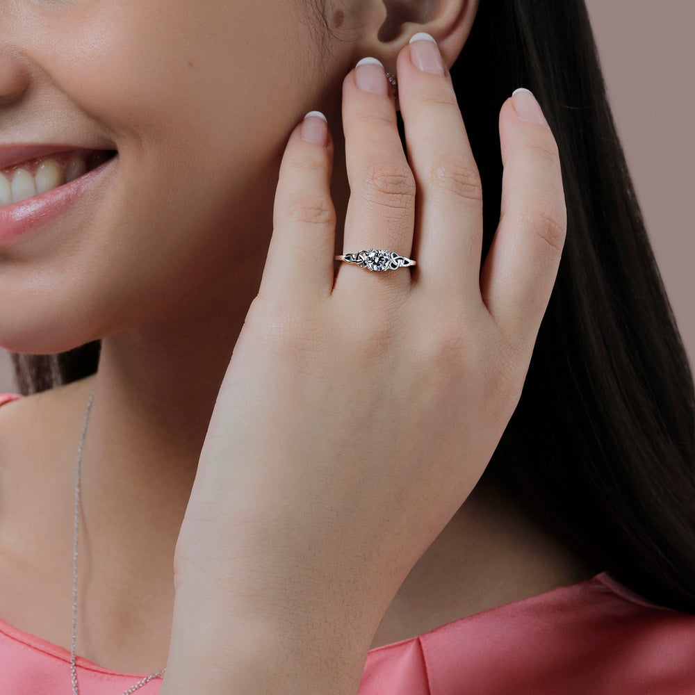 Model Wearing Vintage Celtic Knot Engagement Ring view