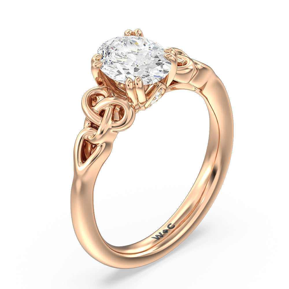 Vintage Celtic Knot Engagement Ring with Oval Cut Diamond in 14KT Rose Gold view 3

