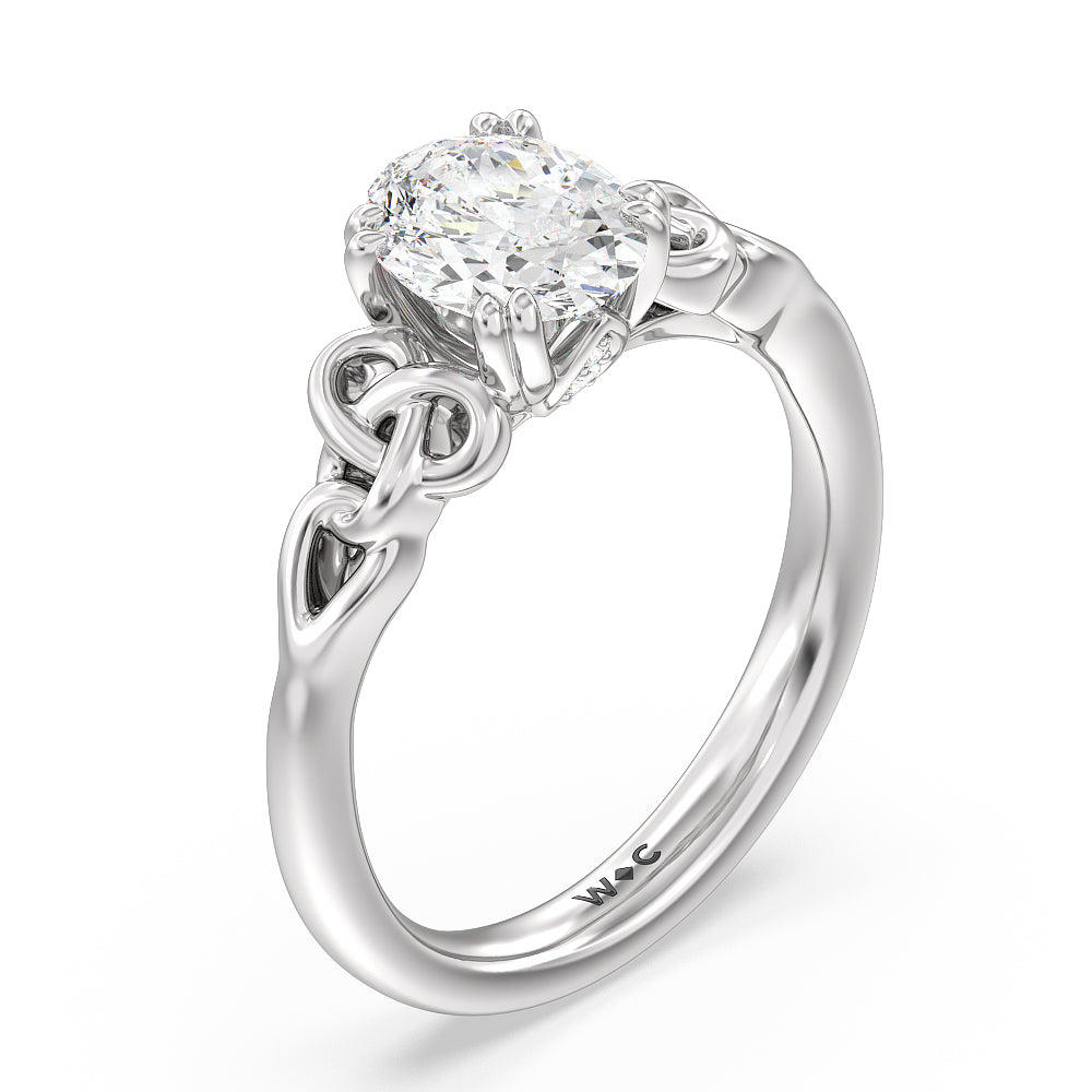 Vintage Celtic Knot Engagement Ring with Oval Cut Diamond in 14KT Platinum view 3
