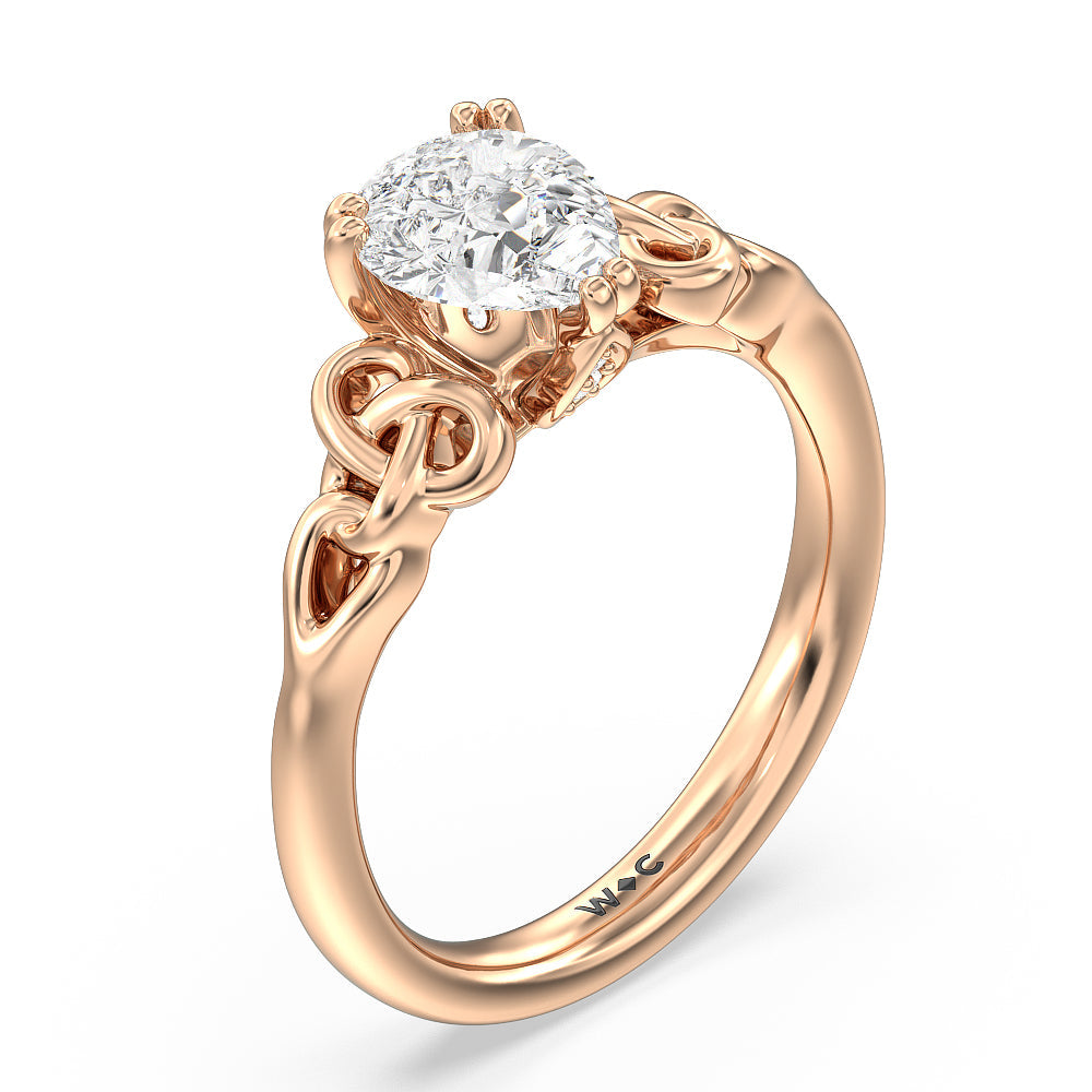 Vintage Celtic Knot Engagement Ring with Pear Cut Diamond in 14KT Rose Gold view 3
