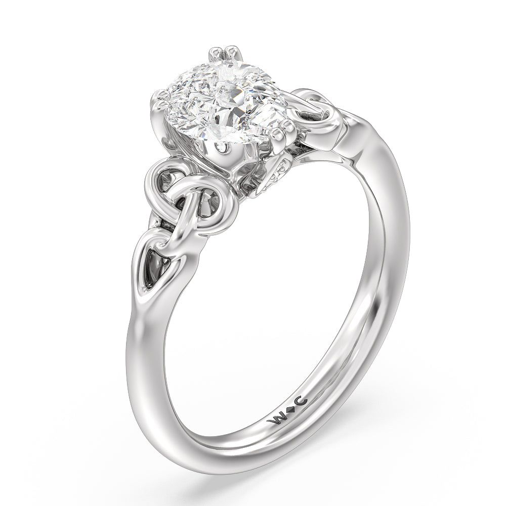 Vintage Celtic Knot Engagement Ring with Pear Cut Diamond in 14KT Platinum view 3
