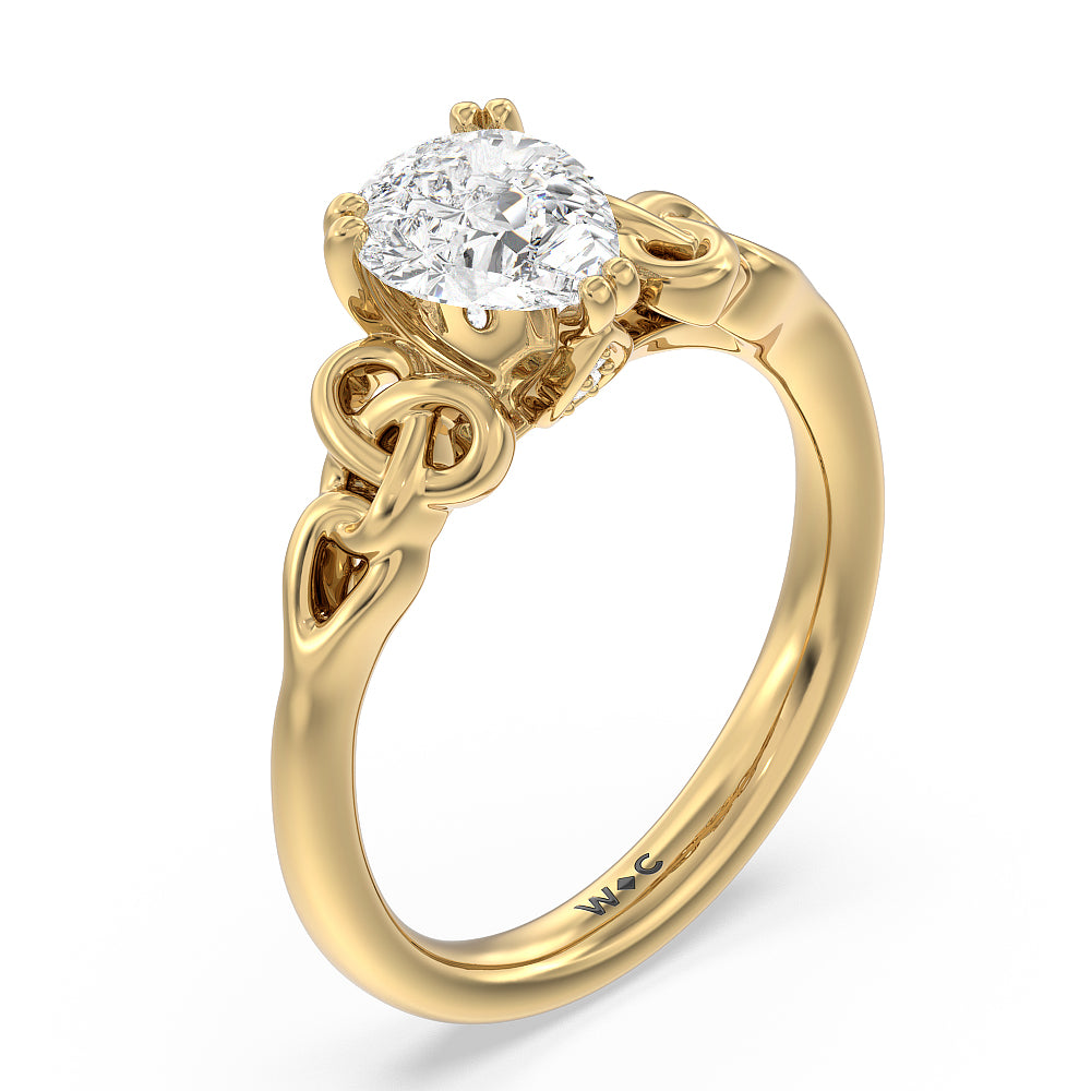 Vintage Celtic Knot Engagement Ring with Pear Cut Diamond in 14KT Yellow Gold view 3
