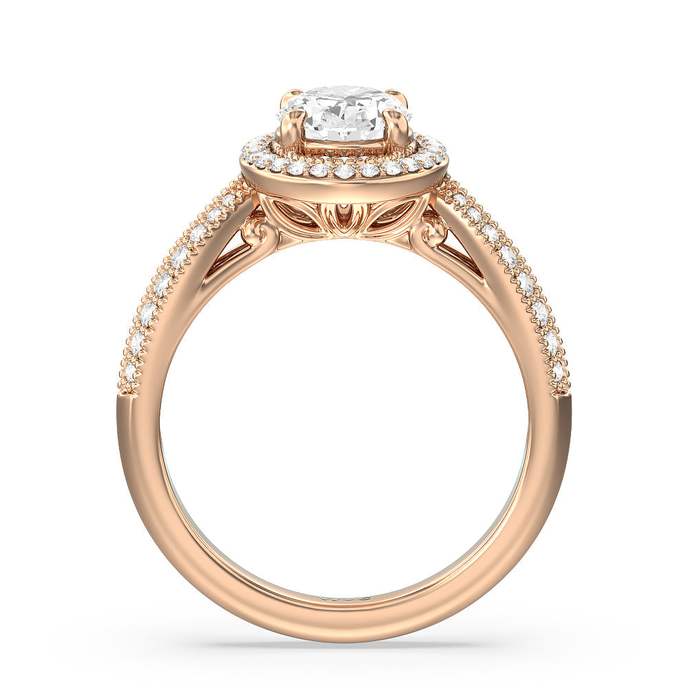 Vintage Oval Halo Engagement Ring with Oval Cut Diamond in 14KT Rose Gold view 2
