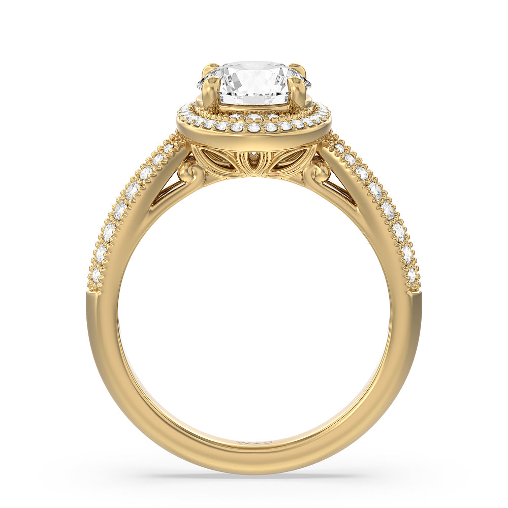 Vintage Oval Halo Engagement Ring with Round Cut Diamond in 14KT Yellow Gold view 2
