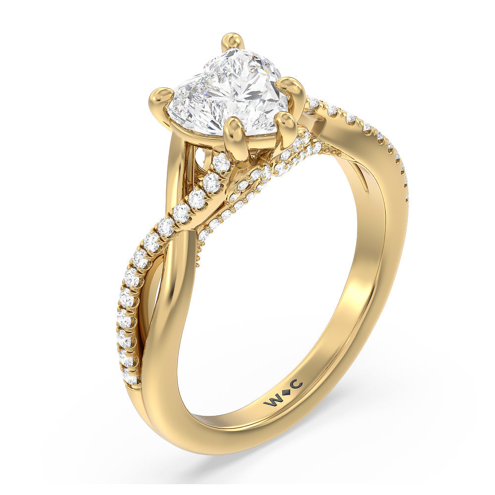 Glamour Ribbon Swirl Engagement Ring with Heart Cut Diamond in 14KT Yellow Gold view 4
