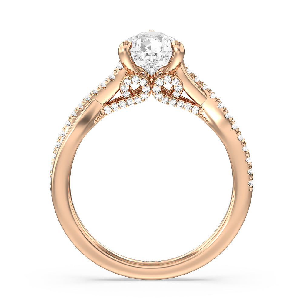 Glamour Ribbon Swirl Engagement Ring with Pear Cut Diamond in 14KT Rose Gold view 3
