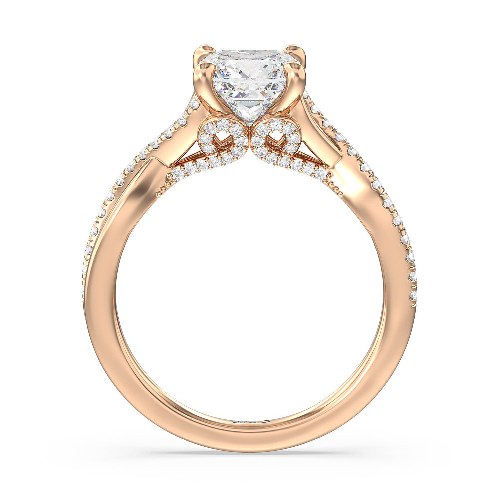 Glamour Ribbon Swirl Engagement Ring with Princess Cut Diamond in 14KT Rose Gold view 3
