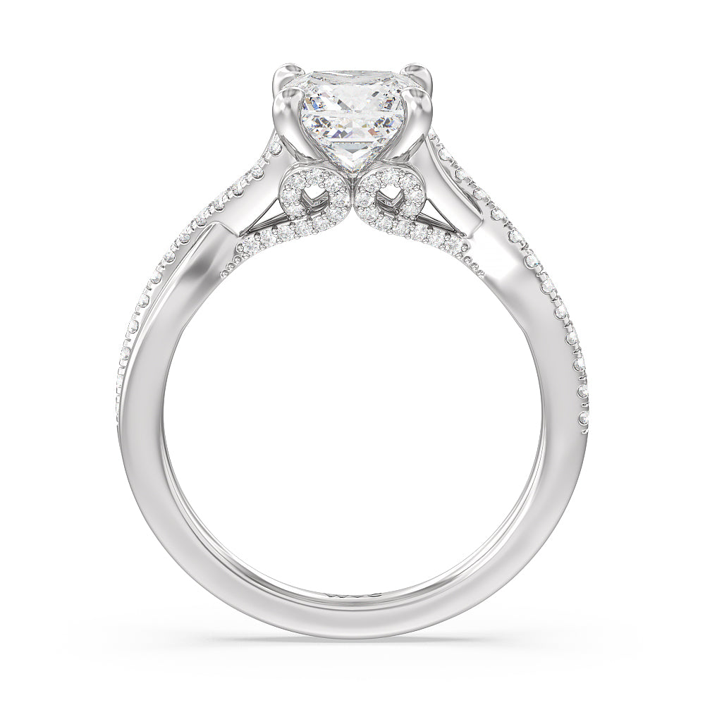 Glamour Ribbon Swirl Engagement Ring with Princess Cut Diamond in 14KT Platinum view 3
