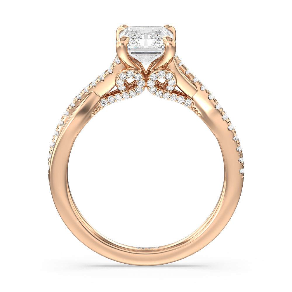 Glamour Ribbon Swirl Engagement Ring with Radiant Cut Diamond in 14KT Rose Gold view 3
