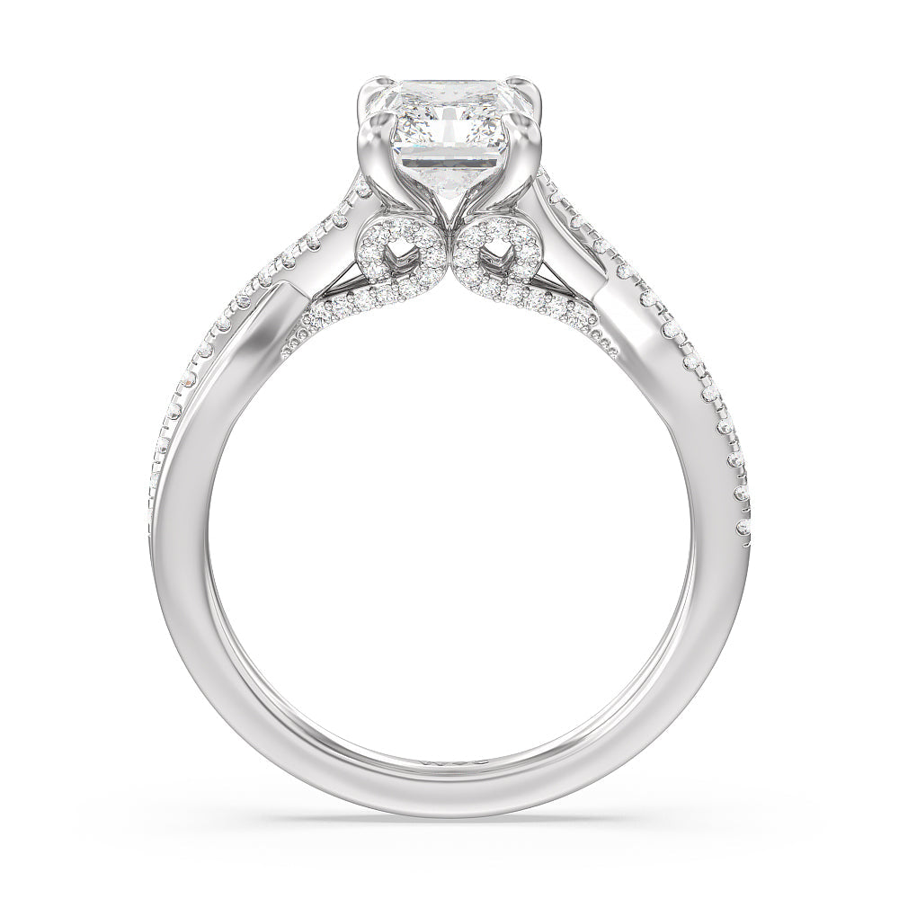 Glamour Ribbon Swirl Engagement Ring with Radiant Cut Diamond in 14KT Platinum view 3

