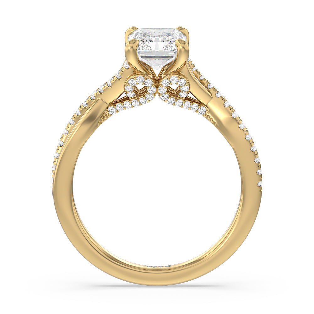 Glamour Ribbon Swirl Engagement Ring with Radiant Cut Diamond in 14KT Yellow Gold view 3

