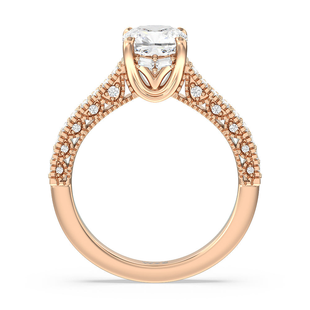 Vintage Classic Hidden Halo Engagement Ring with Cushion Cut Diamond in 14KT Rose Gold view 2
