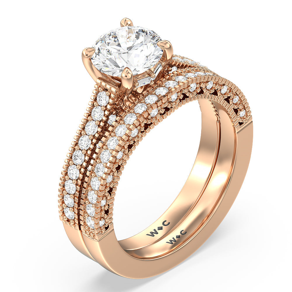 Vintage Classic Hidden Halo Engagement Ring with Emerald Cut Diamond in 14KT Rose Gold view 4
