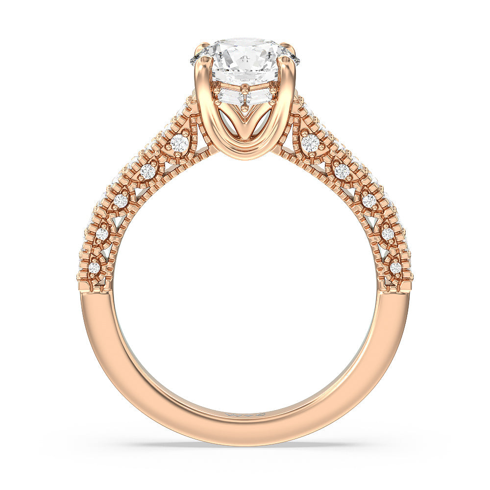 Vintage Classic Hidden Halo Engagement Ring with Round Cut Diamond in 14KT Rose Gold view 2
