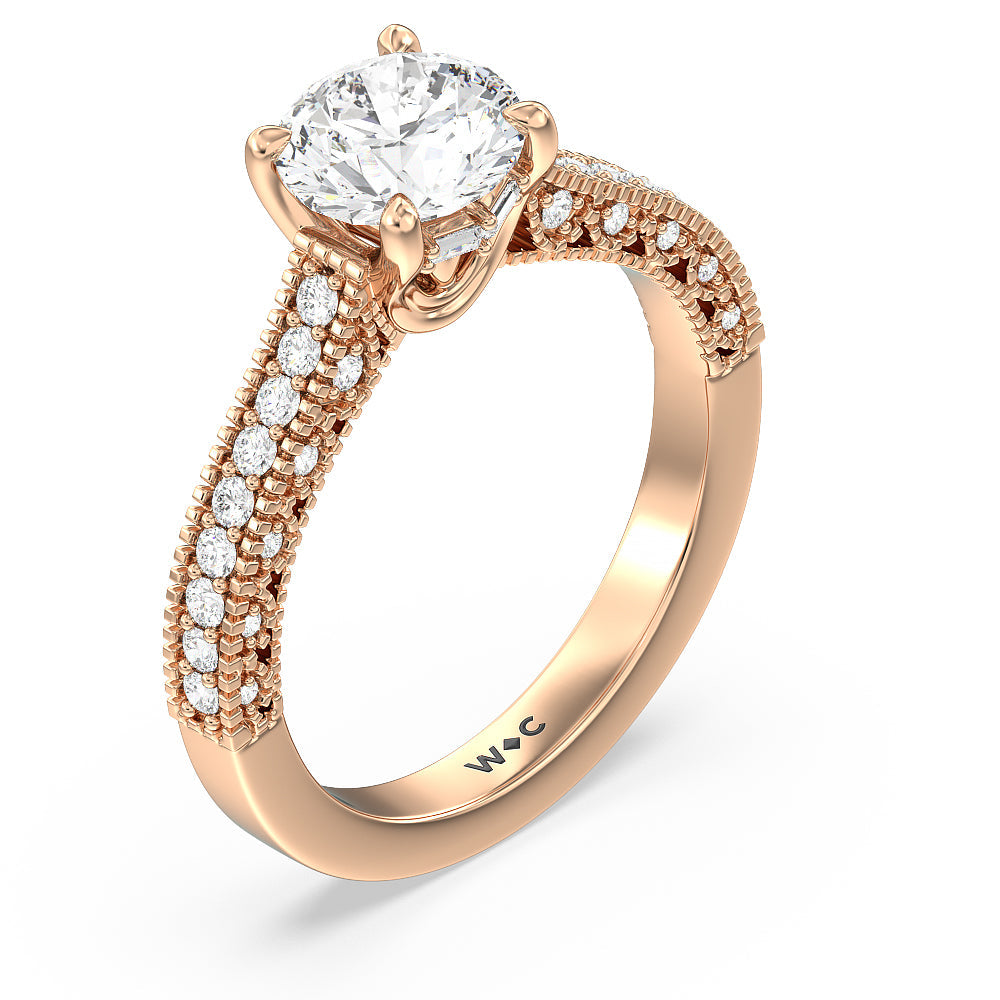 Vintage Classic Hidden Halo Engagement Ring with Round Cut Diamond in 14KT Rose Gold view 3
