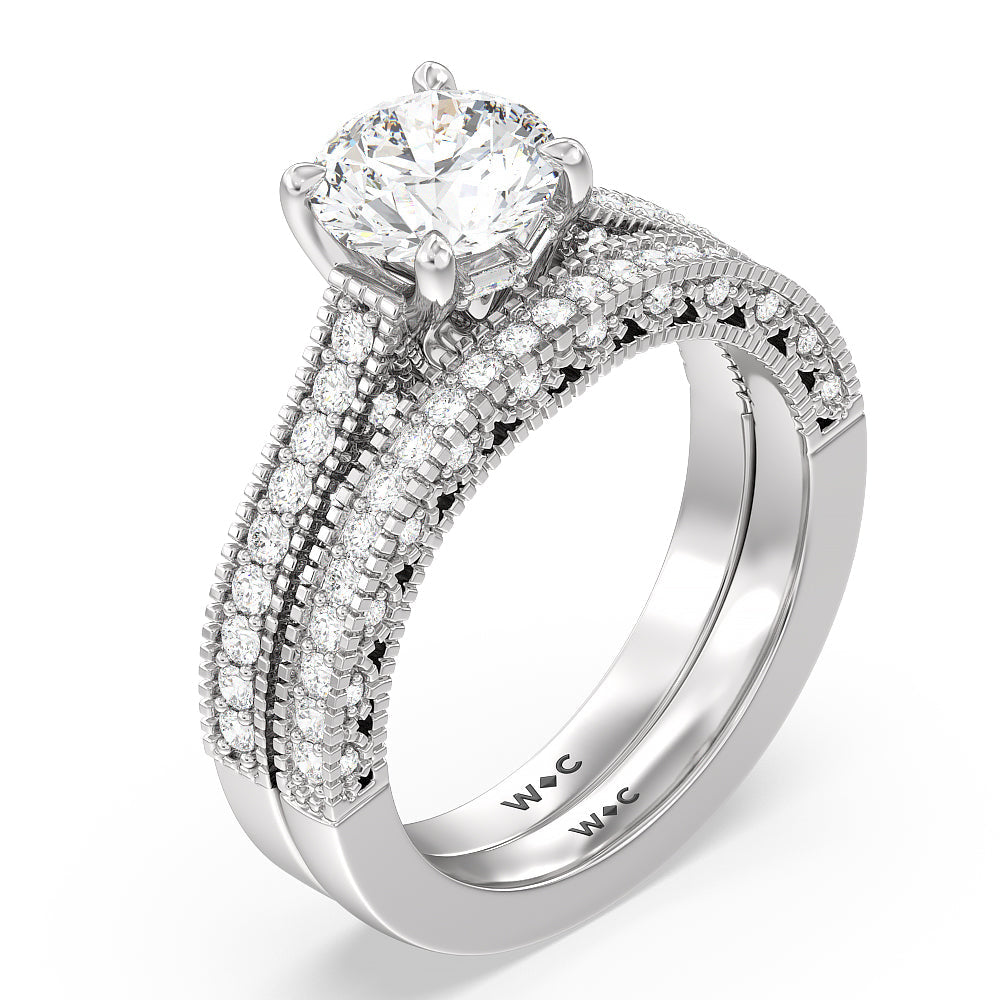 Vintage Classic Hidden Halo Engagement Ring with Round Cut Diamond in 14KT Platinum view 4
